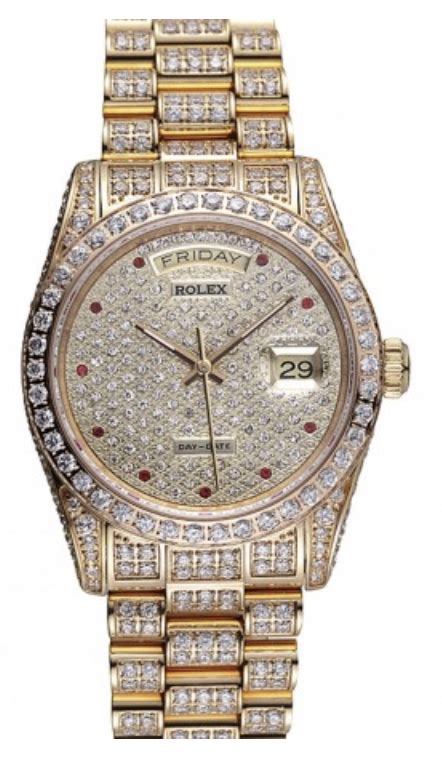 swiss rolex day date yellow gold full diamond pave|rolex diamond set.